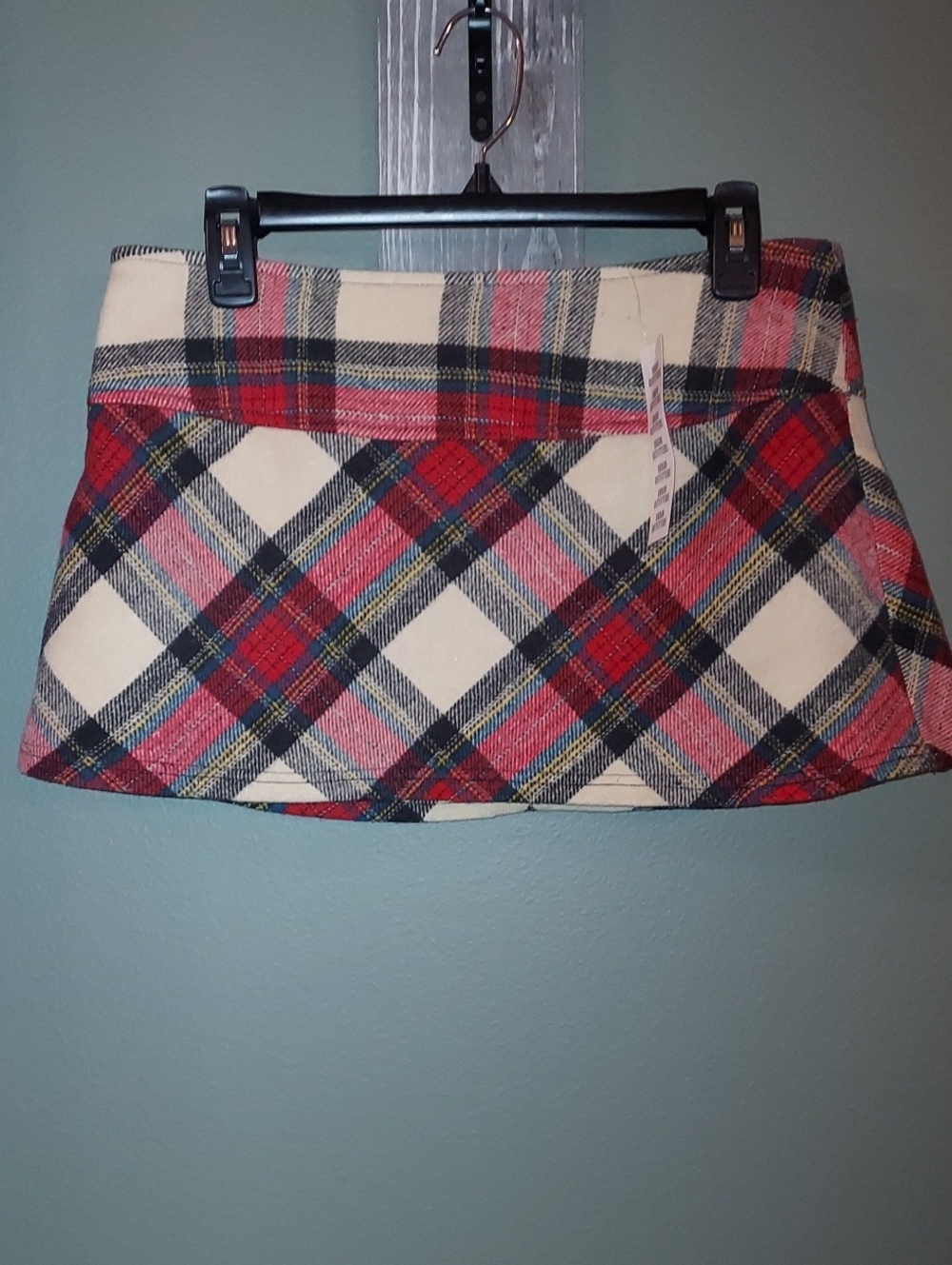 Urban Outfitters Cream Plaid Mini Skirt with Red & Navy NWT